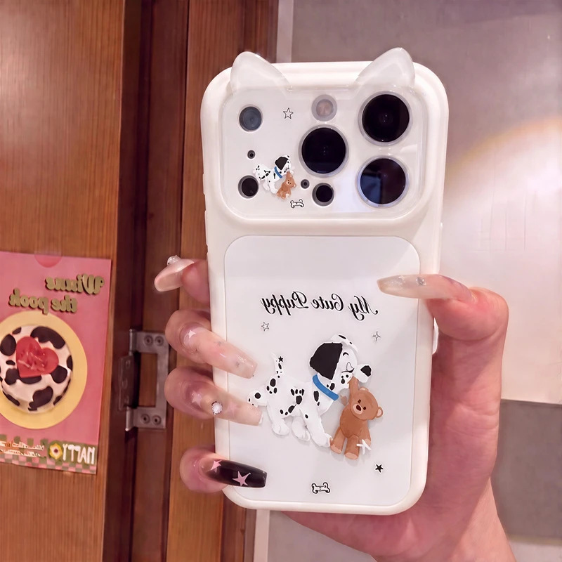 Japanese and Korean spotted dog bear design, suitable for Apple 17/18 Pro, cat-ear phone case, IP16/15/14, Corning glass, set of 13, 12 Japanese and Korean spotted dog bear design, suitable for Apple 17/18 Pro, cat-ear phone case, IP16/15/14, Corning glass, set of 13, 12