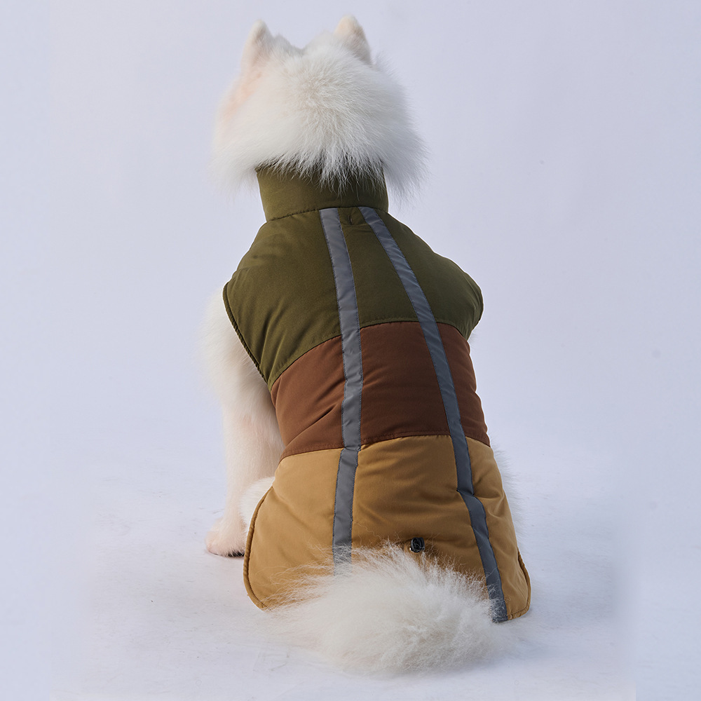 Warmer, dicker Baumwoll-Hundemantel für große Hunde im Freien mit reflektierendem Reißverschluss am Rücken, zwei Fuß lange Haustierkleidung für mehr Wärme_voghion.com