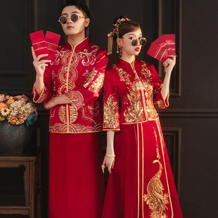 Xiuhe Clothing Bride 2025 New Wedding Spring and Summer Chinese Dress Dragon and Phoenix Gown Couple Toast Clothing for Men and Women Xiuhe