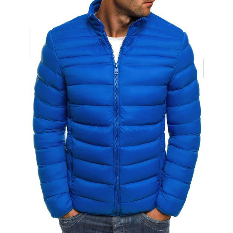 Chaqueta acolchada de algodón para hombres de comercio exterior 2019 Invierno nuevo color puro Chaqueta acolchada de algodón para hombres simple Cuello alto de moda Chaqueta acolchada de algodón de manga larga