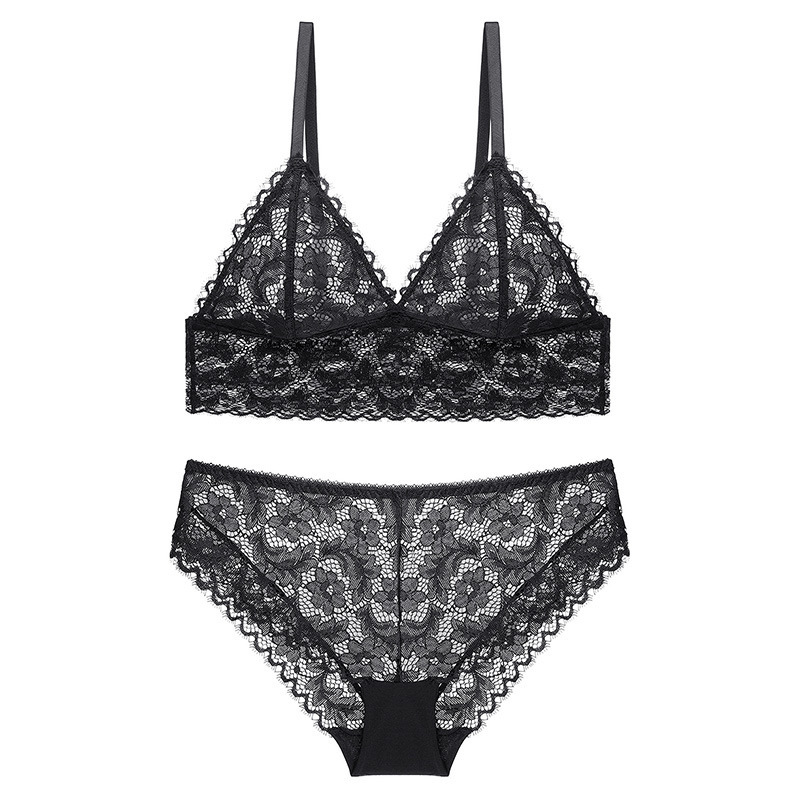 Lencería francesa sexy transfronteriza Sujetador fino puro Sujetador de copa triangular sin anillo de acero, pecho grande, ropa interior pequeña de gran tamaño