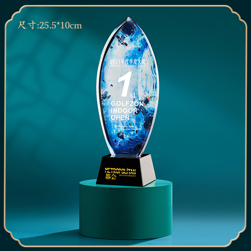 Dragon Year nuevo trofeo de cristal creativo grabado impresión en color estrella de pentagrama pulgar premio personal trofeo de resina metálica