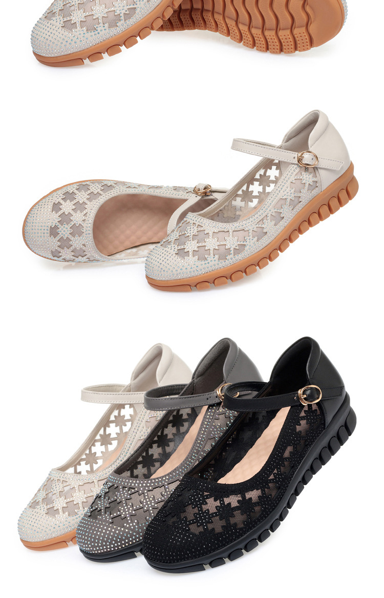 Sandal bít mũi nữ vải lưới da thật đế mềm thoáng khí — Màu be chi tiết 19
