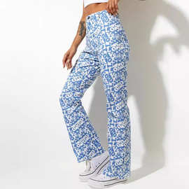 2022年夏季新品亚马逊速卖通爆款高腰直筒职业休闲裤印花LOVE长裤