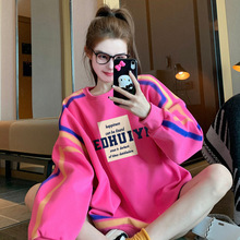 今年流行的线条涂鸦宽松卫衣女chic港风潮牌印花中长款显瘦上衣潮