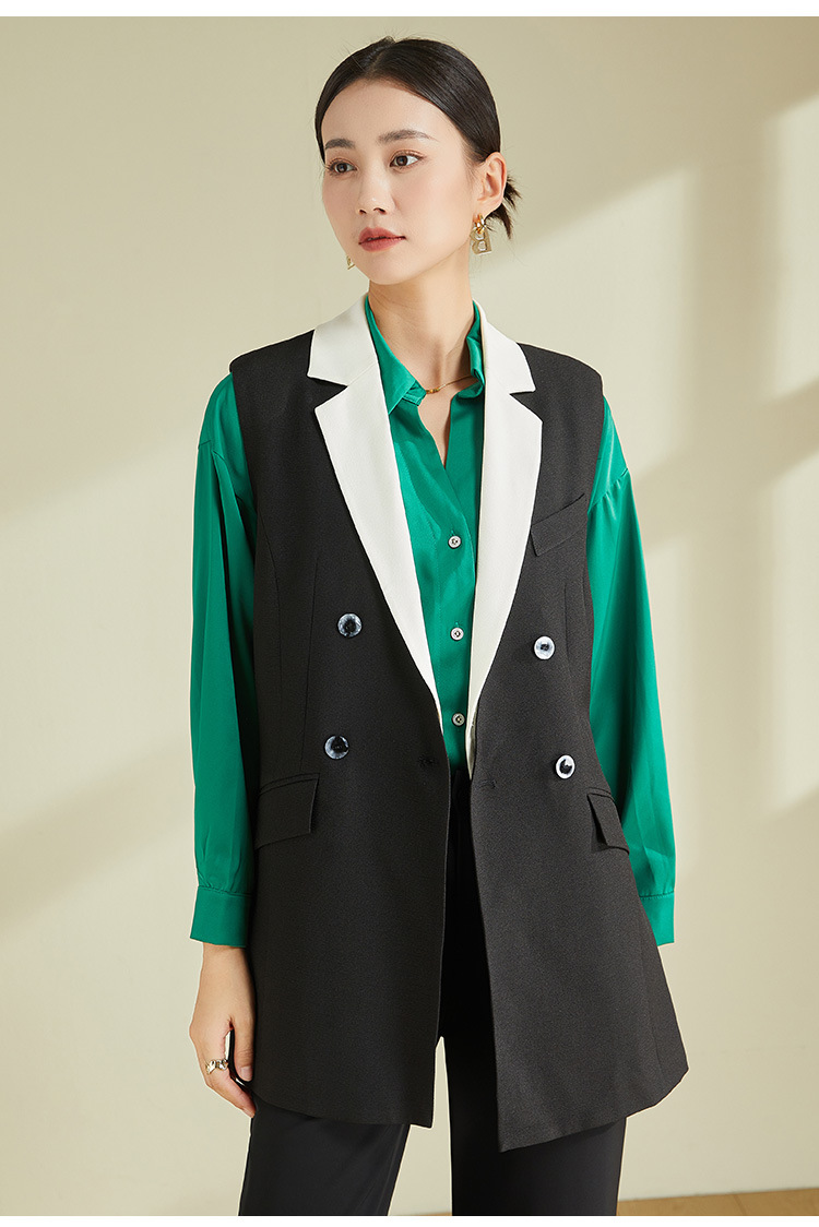 Áo vest gile nữ không tay phong cách retro, thiết kế độc đáo mặc xuân thu — Áo Vest Đen (không có cổ áo) chi tiết 23
