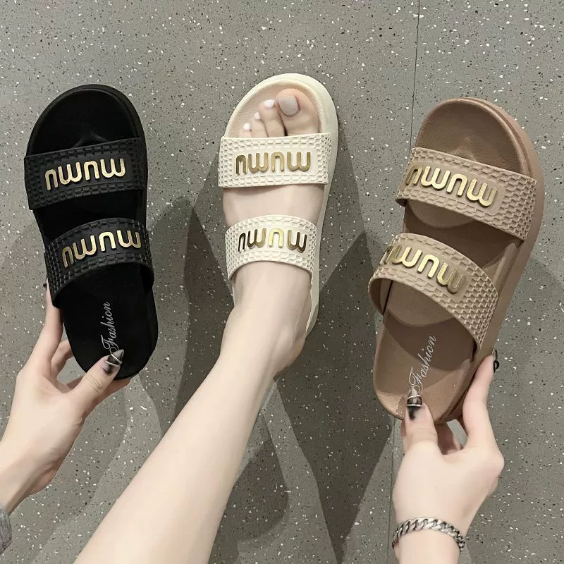 Slippers, non-slip beach footwear platform indoor, deodorized slide, Chanel style, internet celebrity, soft sole