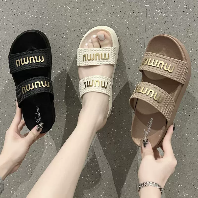 Slippers, non-slip beach footwear platform indoor, deodorized slide, Chanel style, internet celebrity, soft sole