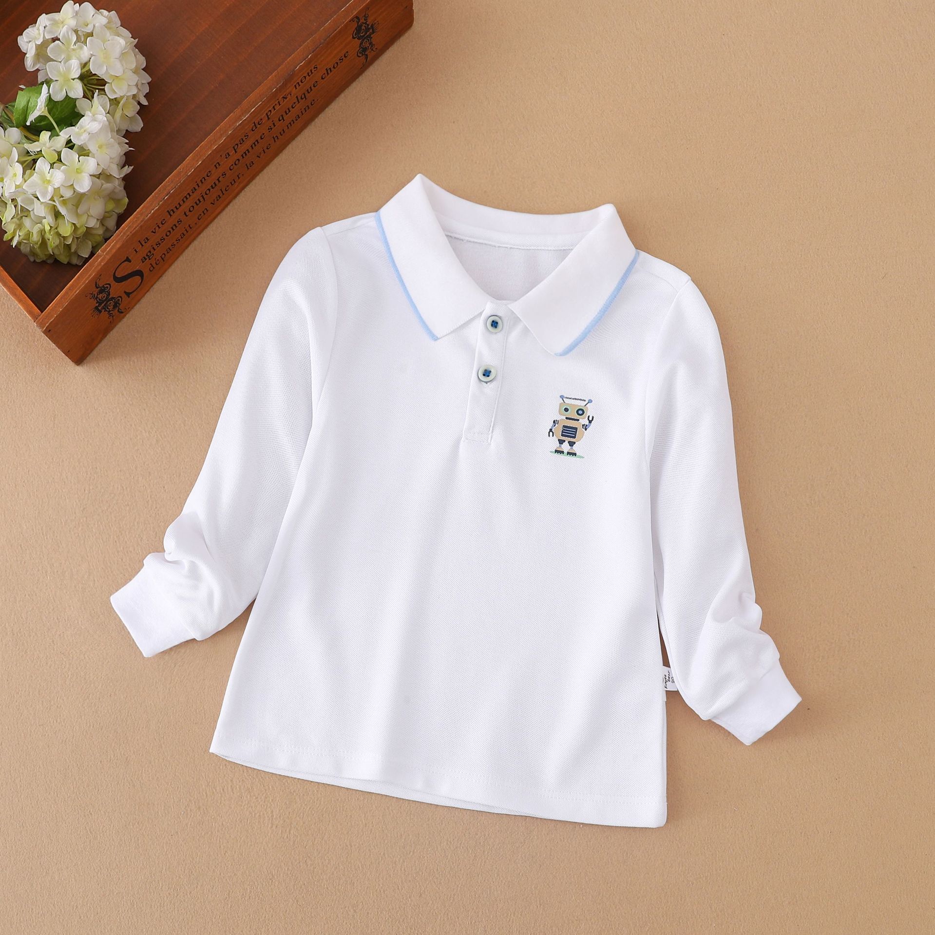 Boys' long-sleeved polo shirt, new spring and autumn style, stylish collared undershirt for toddlers, preppy style children's clothing