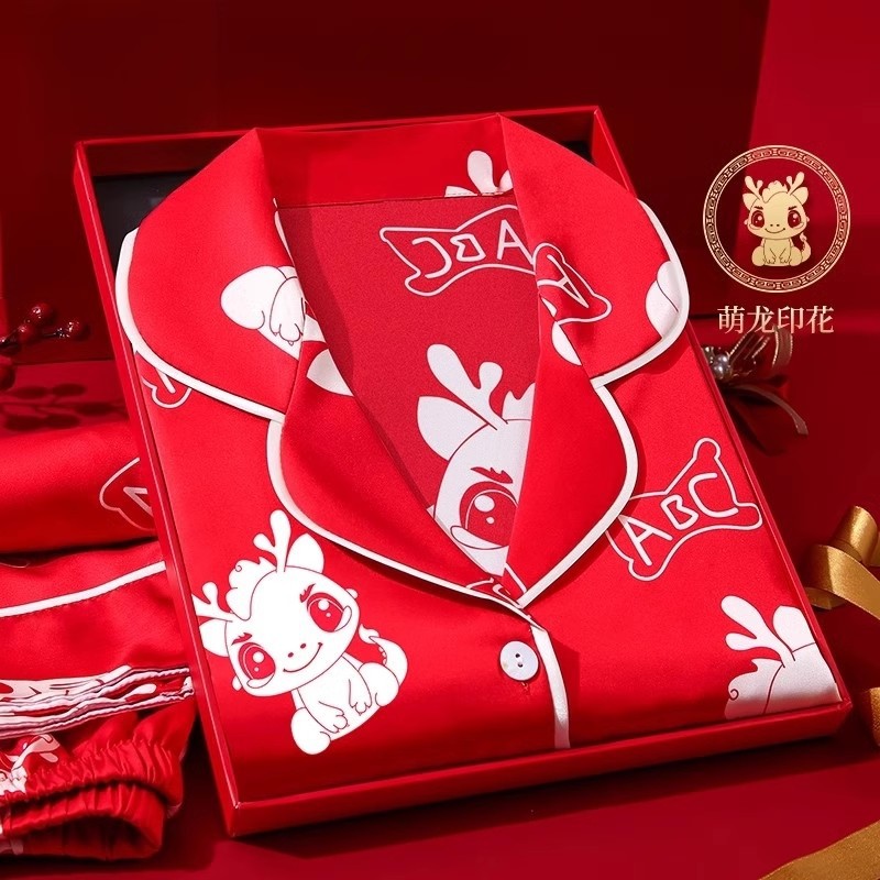 Pijamas de boda rojos de primavera y otoño de algodón de manga larga 2024 nuevo estilo de ropa de casa de hombre de invierno