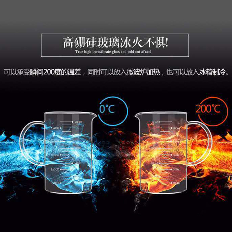 Fábrica al por mayor de vidrio de borosilicato taza de leche con escala taza de medición de vidrio cocina medición del hogar