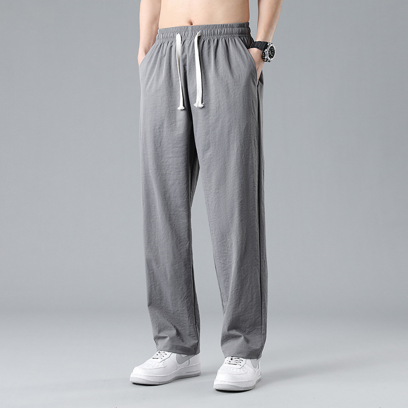 Ice Silk Pants Men's Summer Loose Straight Thin Breathable Draping Quick-drying Trendy Men's Ice Sense Casual Pants