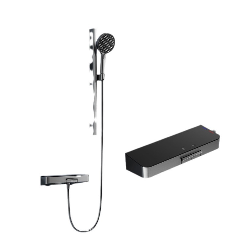 Nueva pistola de color crema gris simple ducha juego de ducha botón grifo de bañera dividida mesa de almacenamiento barra elevadora