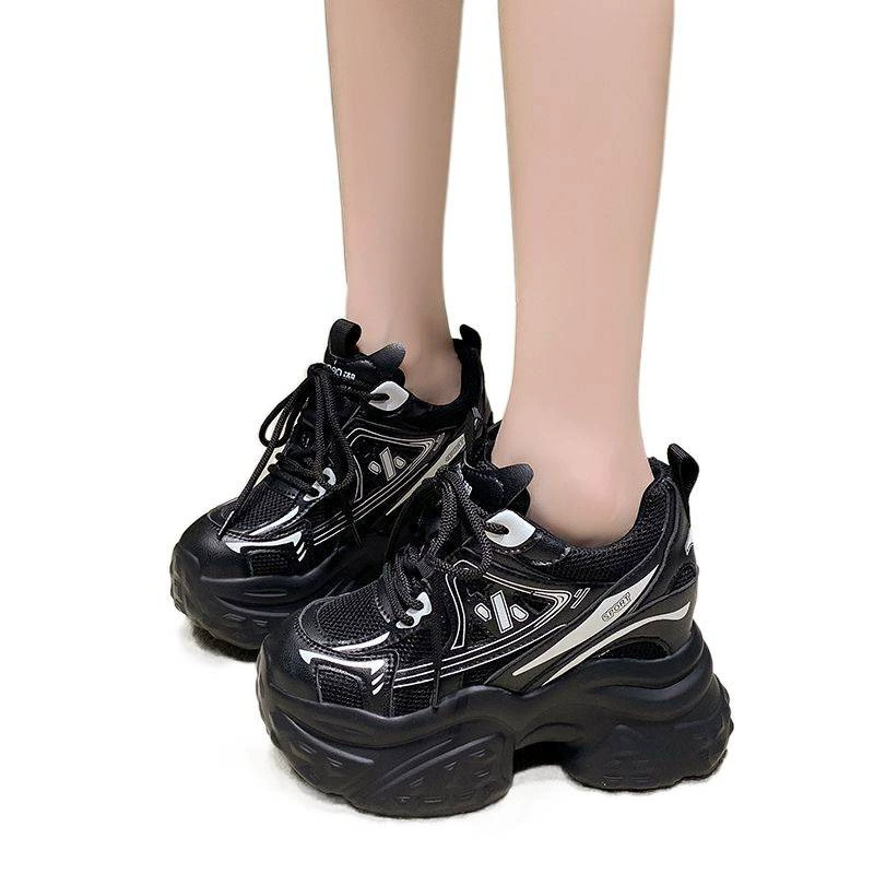 Кроссовки «dad shoes» для женщин, толстая подошва платформа 12 см (внутренний подъём), сетка, мягкая подошва