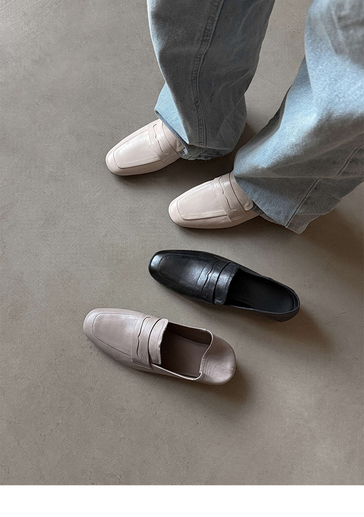 Giày loafer nữ mũi tròn da bò, gót vuông 2.5 cm phong cách Pháp — màu nâu chi tiết 14