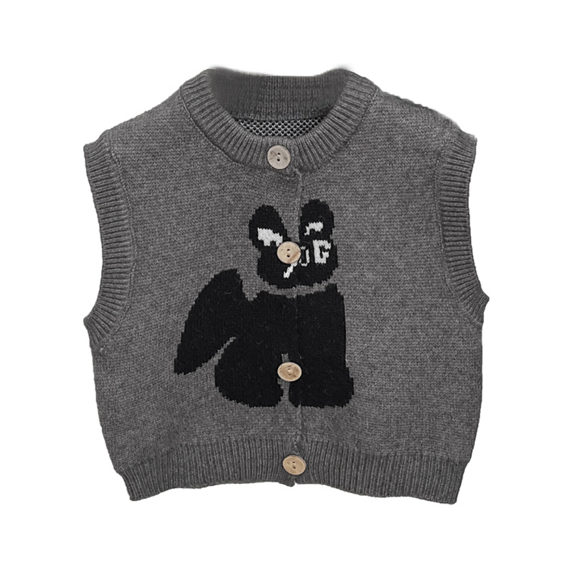 Niñas chaleco de punto cardigan chaleco de otoño nuevo estilo extranjero caricatura bebé gato chaleco suéter bebé vestido con hombro