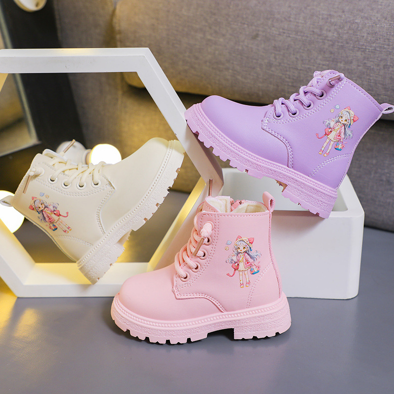 Spring and Autumn Casual Boys' and Girls' Versatile Children's Leather Boots, Martin Boots, Toddler Cartoon Waterproof Single Shoes, Leather Ankle Boots