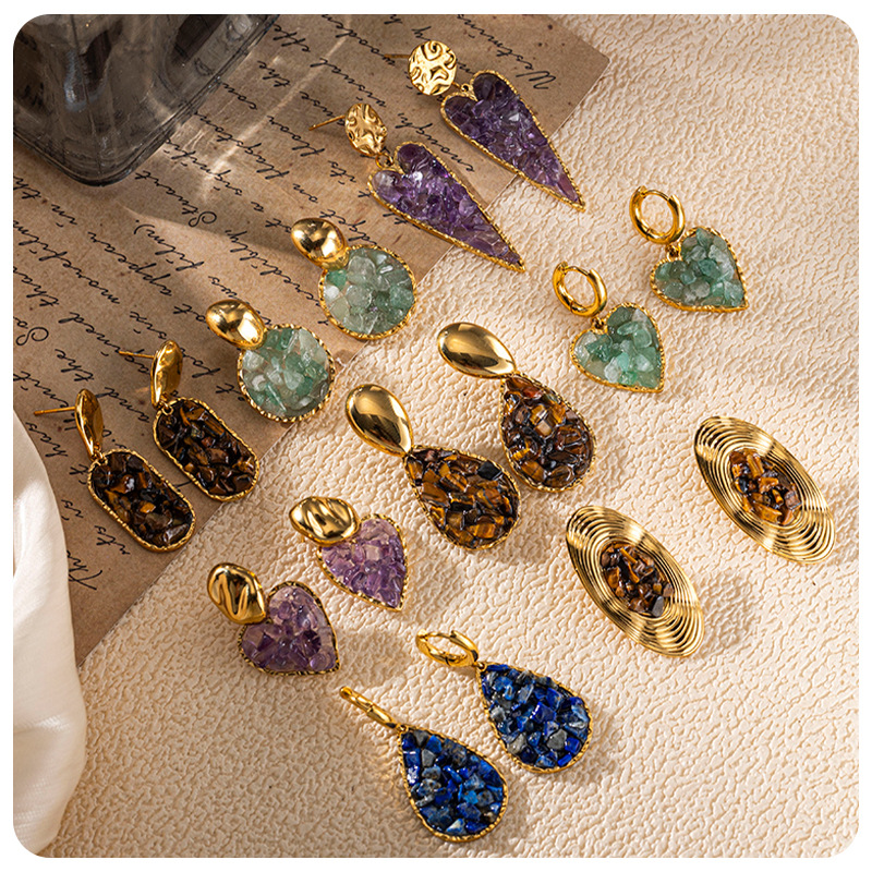 Taina pendientes de resina de piedra natural ojo de tigre pendientes de piedra de nicho femenino diseño pendientes de cristal diamantes estilo europeo y americano