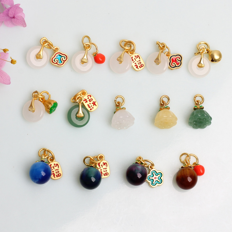 古法金滴油ペンダント平安ボタン蓮蓬小ペンダントセットdiyアクセサリーアクセサリーブレスレットネックレス材料|undefined