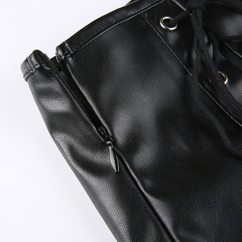leather strapped hollow vest & skirt two-piece NSRUI51599
