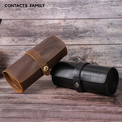Contacts family genuine leather watch box 3-pack round clip outdoor travel watch storage box