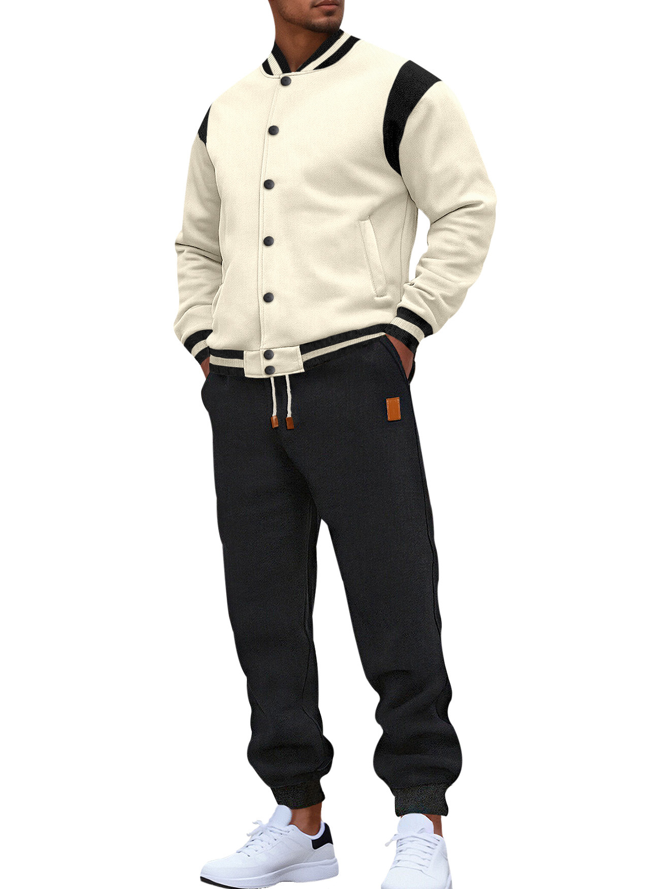 Transfronterizos Europeos y estadounidenses de moda casual tendencia europea y americana pull cardigan empalmado buckle set de traje de béisbol grande