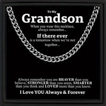 1件 To my grandson个性风潮男士古巴链不锈钢链条项链带卡片