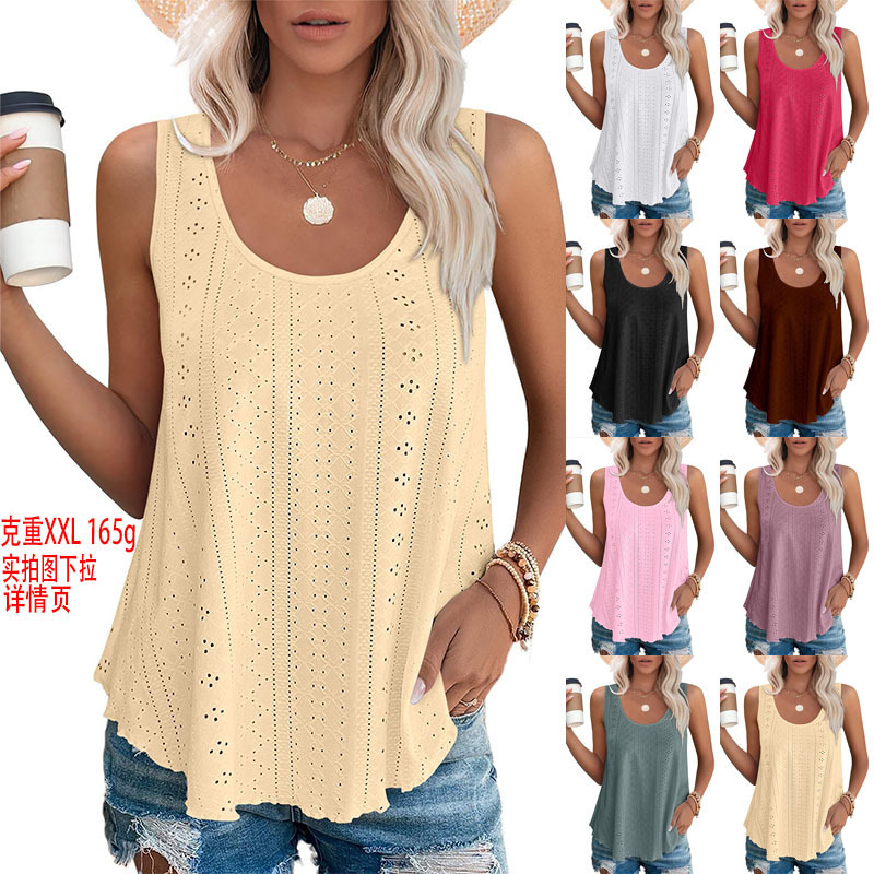 European and American Cross-Border 2025 Spring and Summer Amazon Independent Station New Export Round Neck Loose Sleeveless T-Shirt Tops in Stock