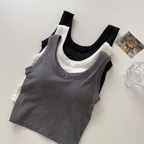 Solid color beautiful back sling inner vest with breast pads for girls to wear outside with belly button exposed tube top sports push-up bottoming top