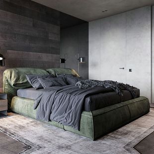 Italian Light Luxury Minimalist Leather Bed, Genuine Leather Bed, Modern Simple Nordic 1.5m Wedding Bed, Master Bedroom Double 1.8m Bed