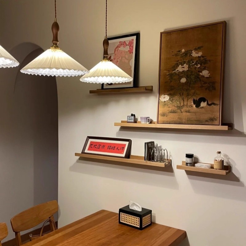 Práctico estante de pared laminado partición pared colgante pared estante de pared decoración de pared de televisión sala de estar tablero de madera en una palabra