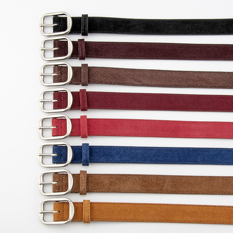 Matte 2.8cm Wide Women's Genuine Leather Belt, Cowhide Suede Trim For Jeans, High-End Pin Buckle British Retro Style - Thumbnail 2