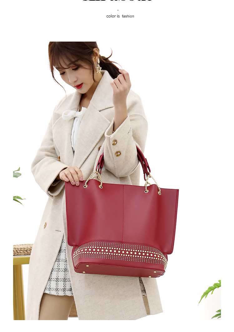 New 2024 foreign trade mother-daughter bag three-piece set, European and American fashion single-shoulder crossbody bag, versatile rivet hand-held large bag undefined