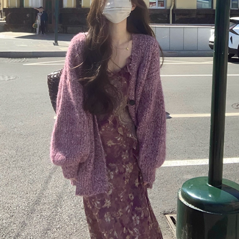 JUEMEI 蔷薇漫步 软糯开衫秋季新款针织上衣长袖宽松毛衣外套女装|undefined