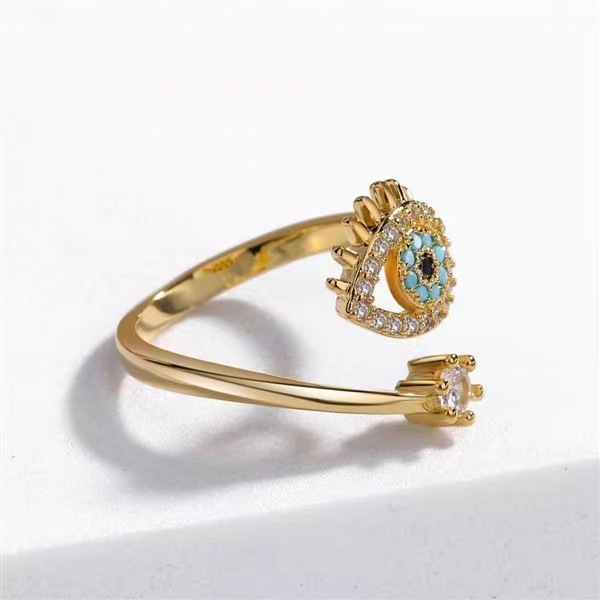 Adjustable Ring Size 1 Piece Quantity Casual Simple Style Devil's Eye Copper Gold Plated Zircon Open Ring In Bulk
