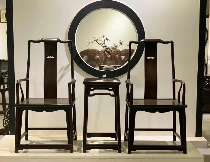 老挝红酸枝巴里黄檀南宫帽椅高背椅三件套仿古典新中式红木家具