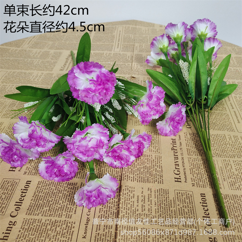 Ramo de simulación de clavel Flores falsas Flores de seda Flores secas Decoración de la sala de estar Decoración de la mesa de comedor Flores decorativas Plástico Día de la madre