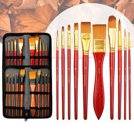 跨境帆布袋油画笔10支套装DIY水粉水彩笔刷排笔美术尼龙油画笔