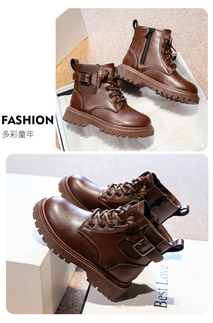 Bottes en cuir pour enfants, bottes courtes de style britannique pour hommes, bottes montantes de taille moyenne, automne/hiver 2023_voghion.com