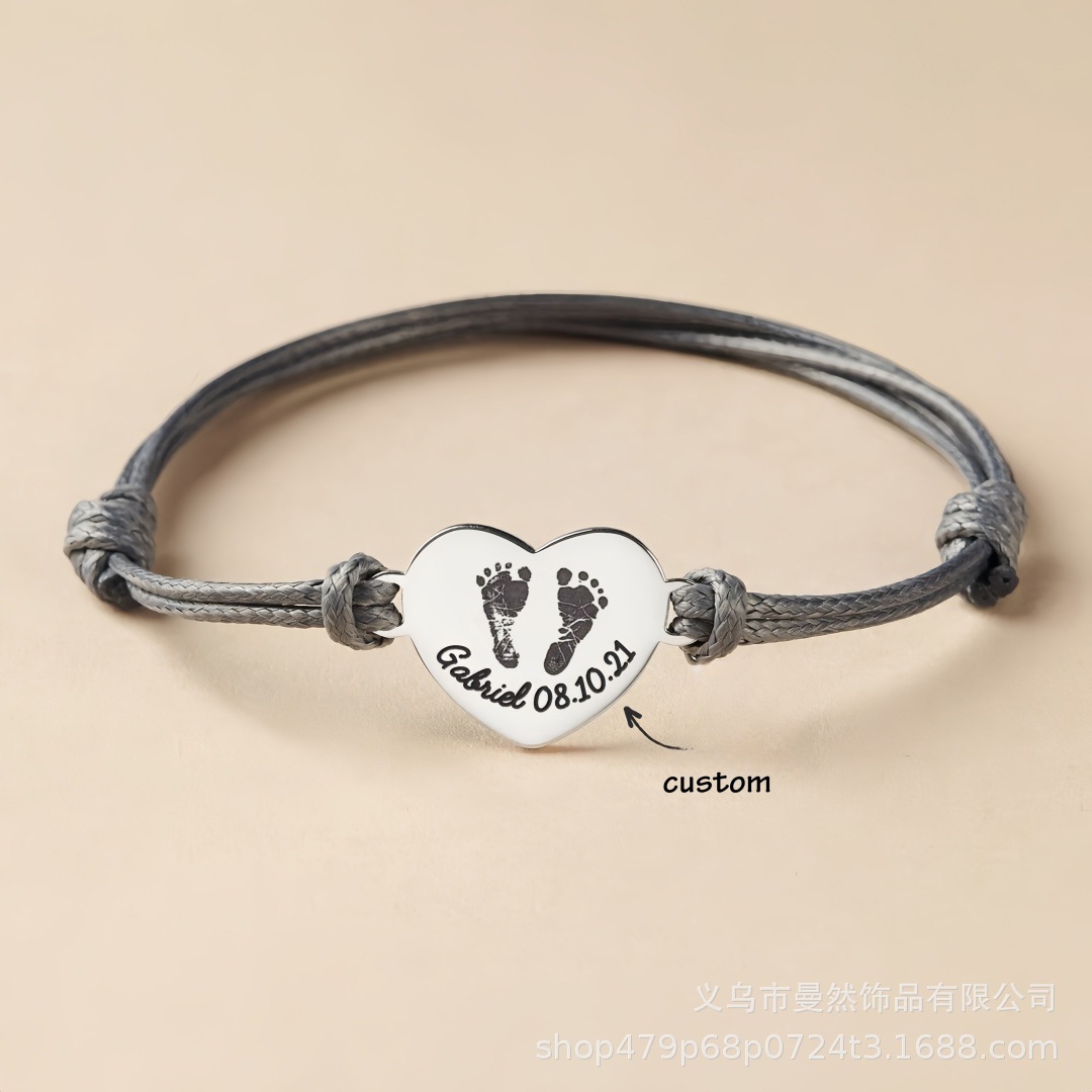 Support lettering adjustable baby birthday lettering mirror polished titanium steel love woven wax rope bracelet bracelet