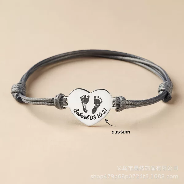 Support lettering adjustable baby birthday lettering mirror polished titanium steel love woven wax rope bracelet bracelet
