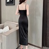 Hugging long high slit tight fitting buttocks with bottom suspender dress