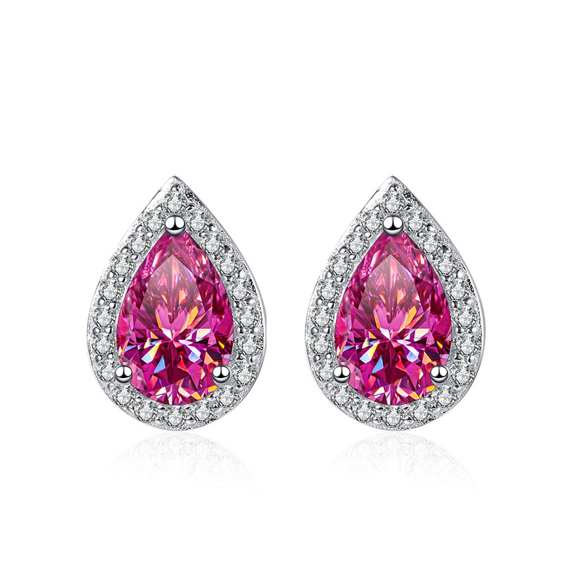 925 pendientes de plata esterlina para mujeres 1 quilates pendientes de piedra de moissanita de color en forma de pera platado pt950 oro joyas de orejas compactas