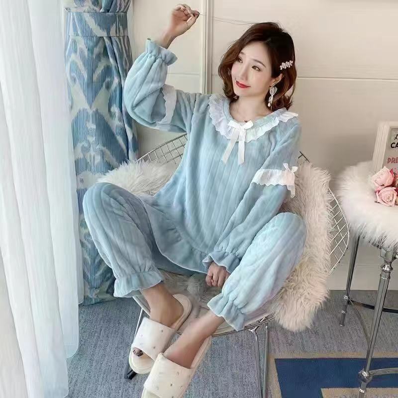 Pijamas de invierno las mujeres coral fleece dulce lindo Otoño e Invierno engrosada franela corte princesa estilo desgaste del hogar traje