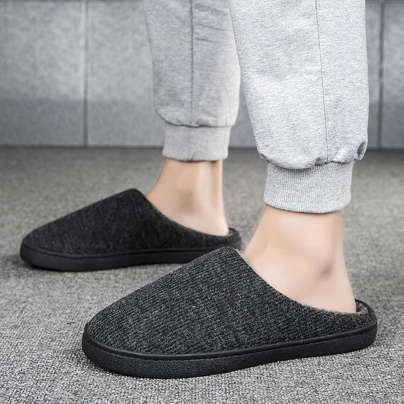 Indoor Wool Plus-Size Cotton Slippers, Closed-Toe Knitted Winter Cotton Shoes, Wide-Foot Men's Couple's Large Size