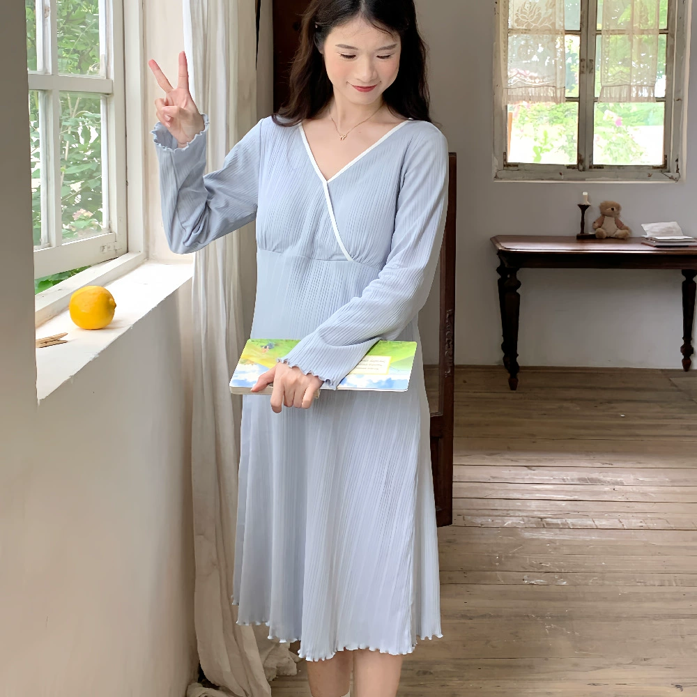 [6195 с нагрудным ковриком] Ночная юбка Летняя и осенняя женская 2024 пижамы большого размера можно носить на улице