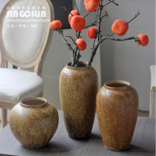 复古陶罐花瓶陶瓷高级感客厅插花摆件日式粗陶中古侘寂风酒店装饰