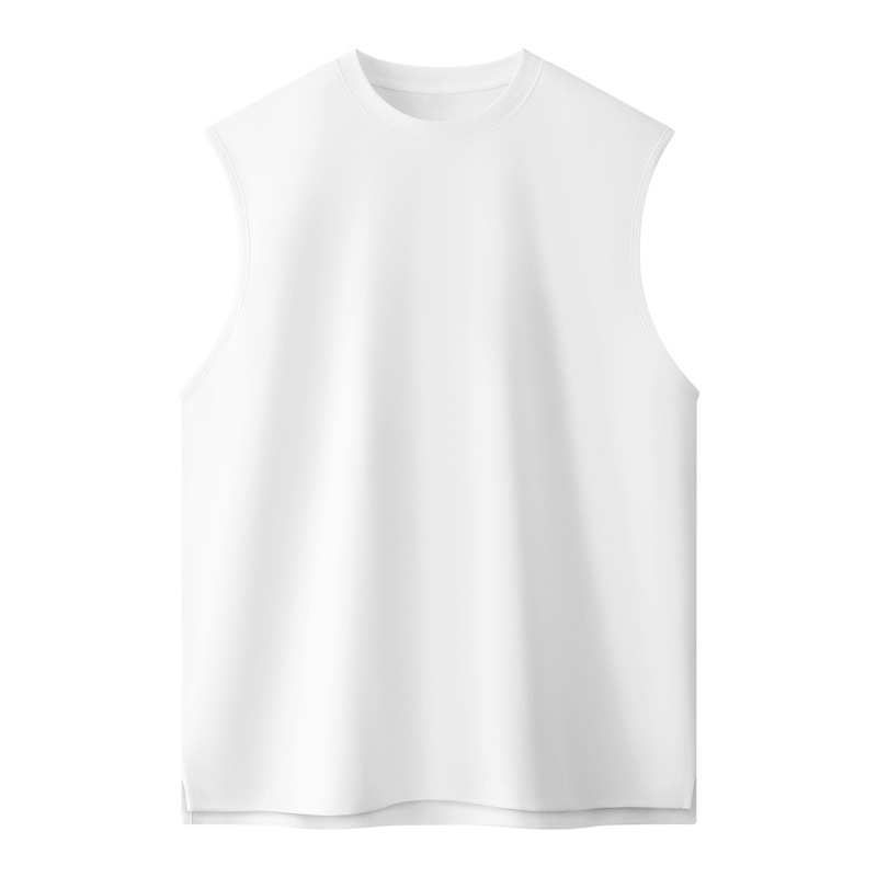 60-Count 220g Liquid Ammonia Cooling Summer New Style White Plain Slightly Loose Vest Men's Sleeveless T-Shirt Sports Vest