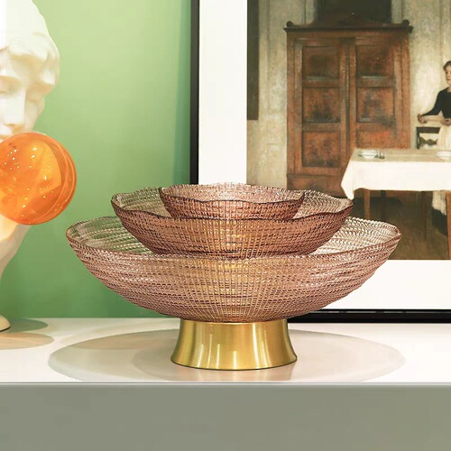 Japanese and Korean modern Internet celebrity crystal glass fruit plate candy fruit plate set creative living room coffee table decoration ornaments