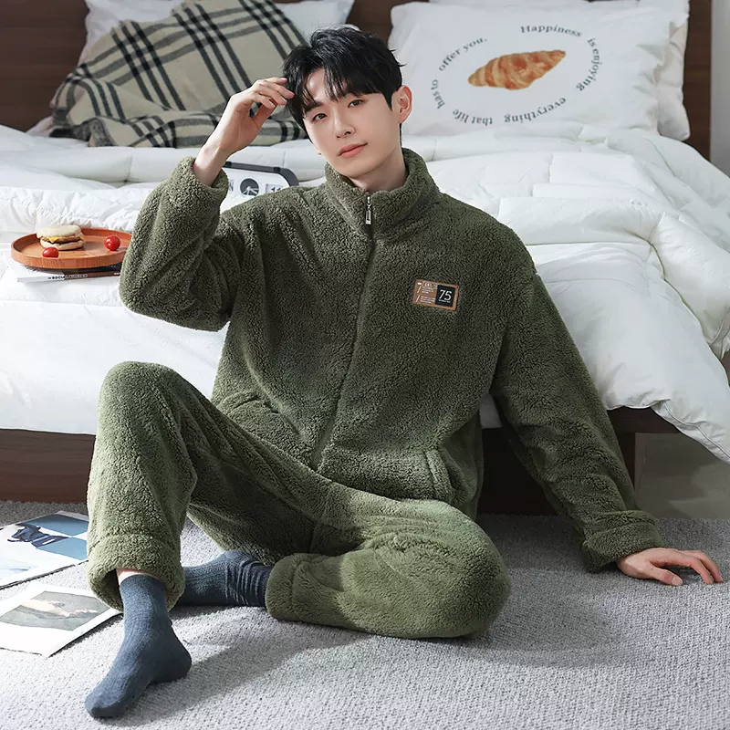 2025秋冬男士立领拉链睡衣套装居家休闲加厚家居服可外穿加厚保暖